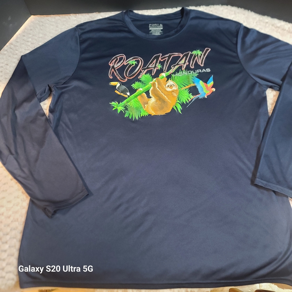 Port and Company Navy Long Sleeve Roatan Honduras Graphic Tee